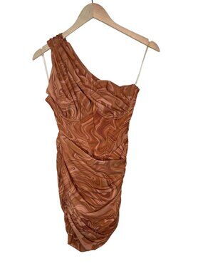 House Of CB Clementine Cutout Ruched One-Shoulder Minidress Swirl Print Medium